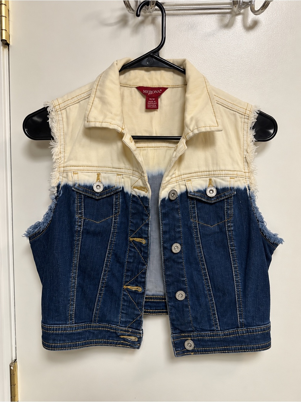 S Arizona Jean Co Two Tone Dip Dye Denim Vest Raw Hem